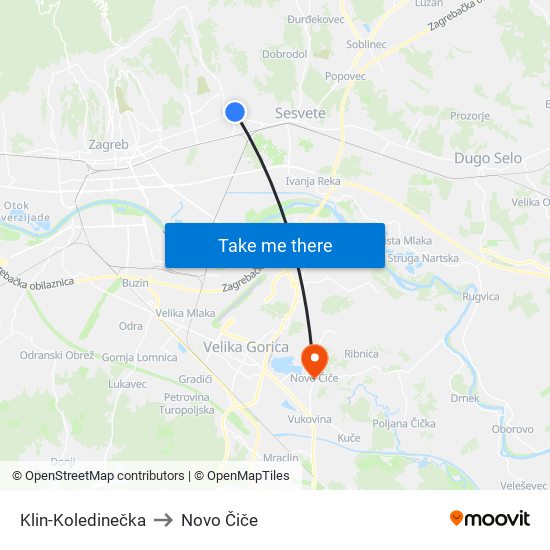 Klin-Koledinečka to Novo Čiče map