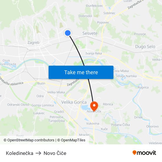 Koledinečka to Novo Čiče map