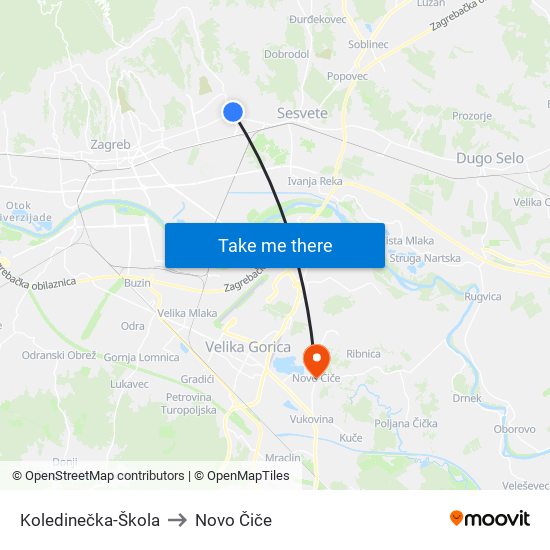 Koledinečka-Škola to Novo Čiče map