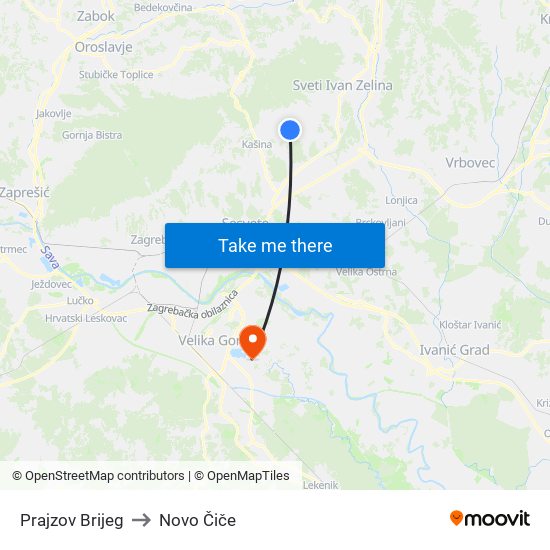 Prajzov Brijeg to Novo Čiče map