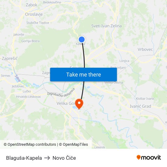 Blaguša-Kapela to Novo Čiče map