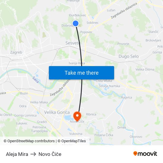 Aleja Mira to Novo Čiče map