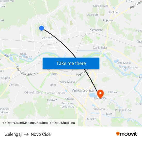 Zelengaj to Novo Čiče map
