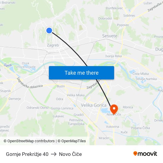 Gornje Prekrižje 40 to Novo Čiče map