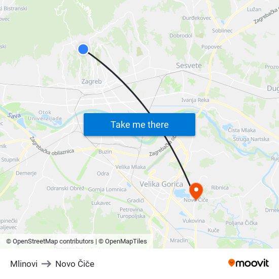 Mlinovi to Novo Čiče map