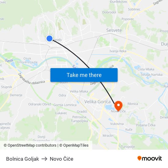 Bolnica Goljak to Novo Čiče map