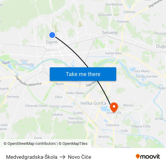 Medvedgradska-Škola to Novo Čiče map
