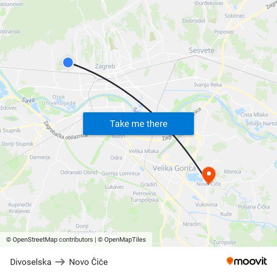 Divoselska to Novo Čiče map