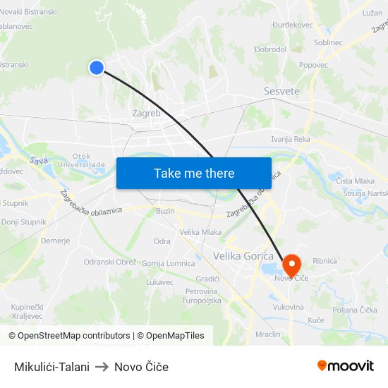 Mikulići-Talani to Novo Čiče map