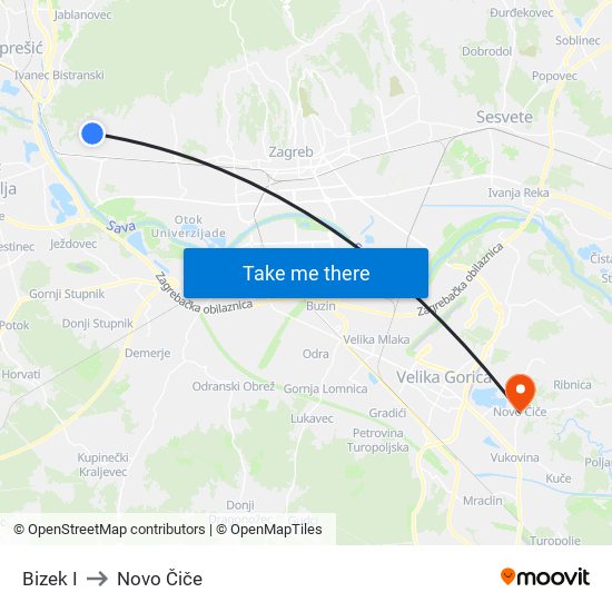Bizek I to Novo Čiče map