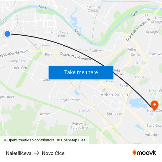 Naletilićeva to Novo Čiče map