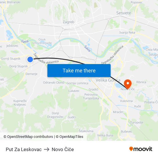 Put Za Leskovac to Novo Čiče map