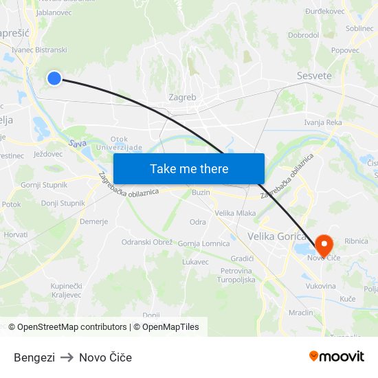 Bengezi to Novo Čiče map