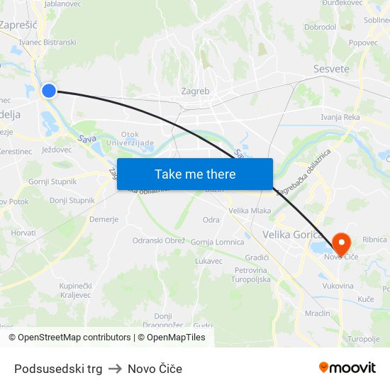 Podsusedski trg to Novo Čiče map