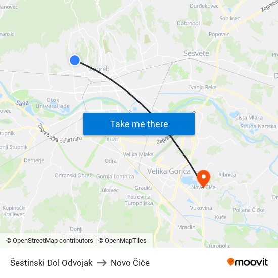 Šestinski Dol Odvojak to Novo Čiče map