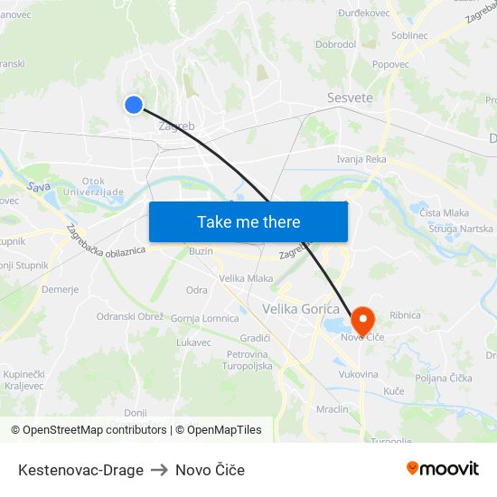 Kestenovac-Drage to Novo Čiče map