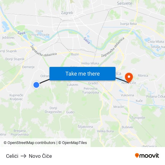 Celići to Novo Čiče map