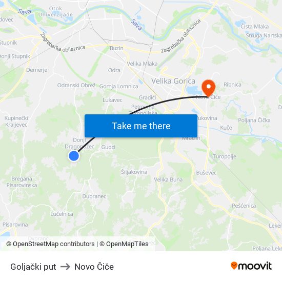 Goljački put to Novo Čiče map