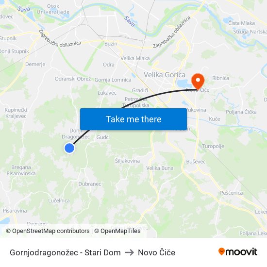 Gornjodragonožec - Stari Dom to Novo Čiče map