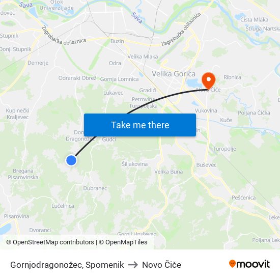 Gornjodragonožec, Spomenik to Novo Čiče map