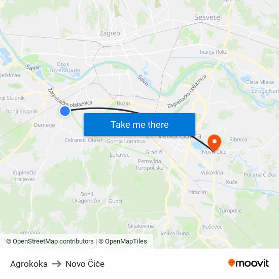 Agrokoka to Novo Čiče map