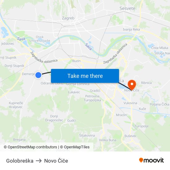 Golobreška to Novo Čiče map