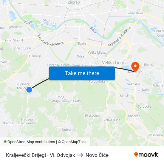 Kraljevečki Brijegi - Vi. Odvojak to Novo Čiče map