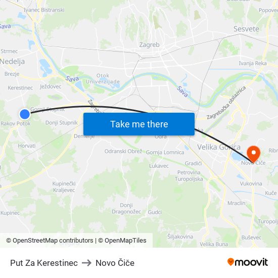 Put Za Kerestinec to Novo Čiče map