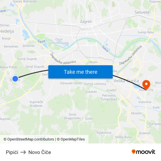 Pipići to Novo Čiče map