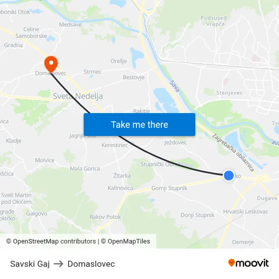 Savski Gaj to Domaslovec map