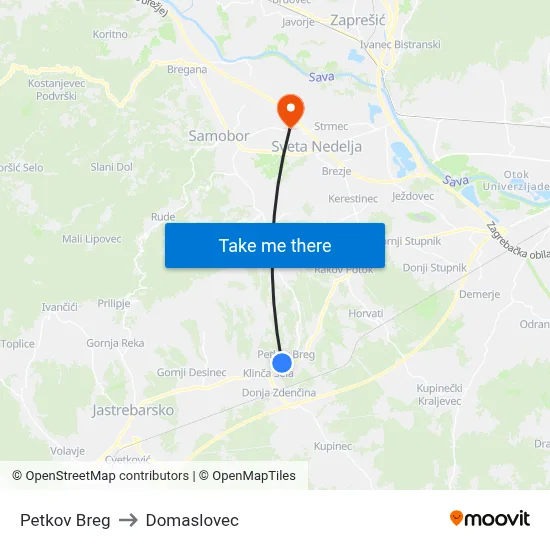 Petkov Breg to Domaslovec map