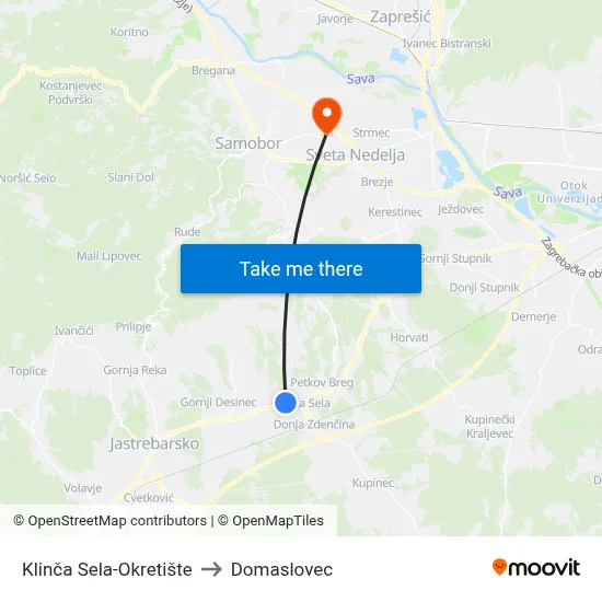 Klinča Sela-Okretište to Domaslovec map