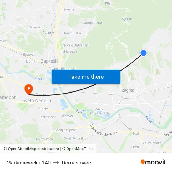 Markuševečka 140 to Domaslovec map