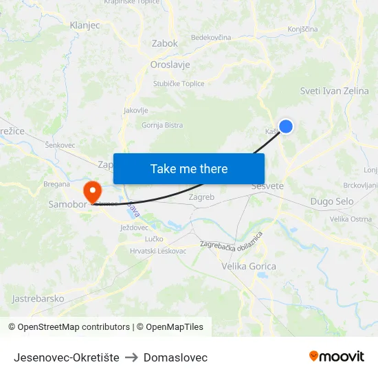 Jesenovec-Okretište to Domaslovec map