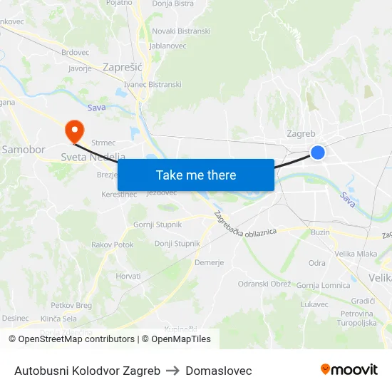 Autobusni Kolodvor Zagreb to Domaslovec map