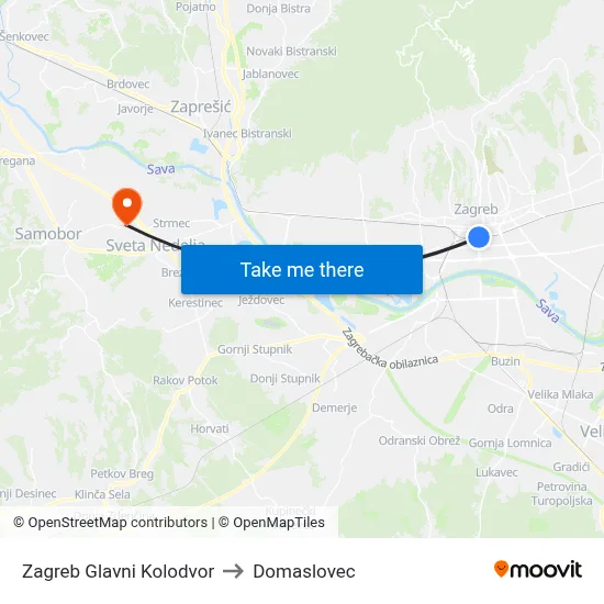 Zagreb Glavni Kolodvor to Domaslovec map