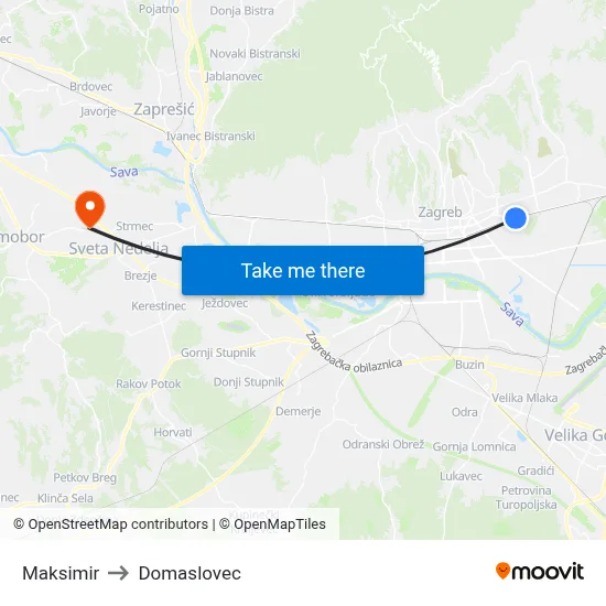Maksimir to Domaslovec map