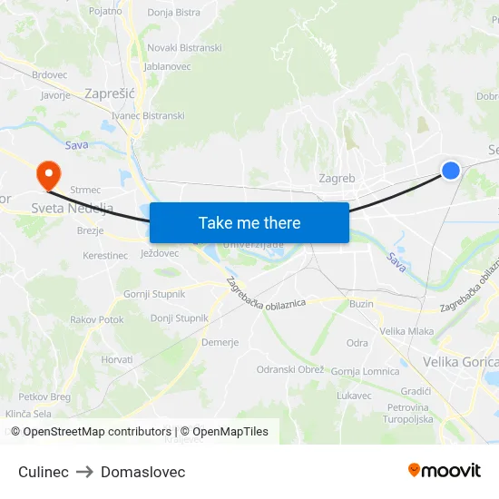 Culinec to Domaslovec map