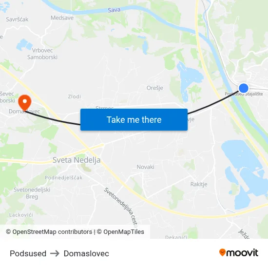 Podsused to Domaslovec map