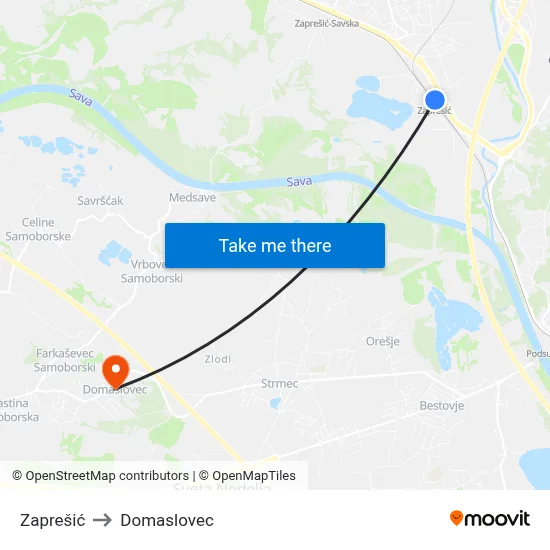 Zaprešić to Domaslovec map