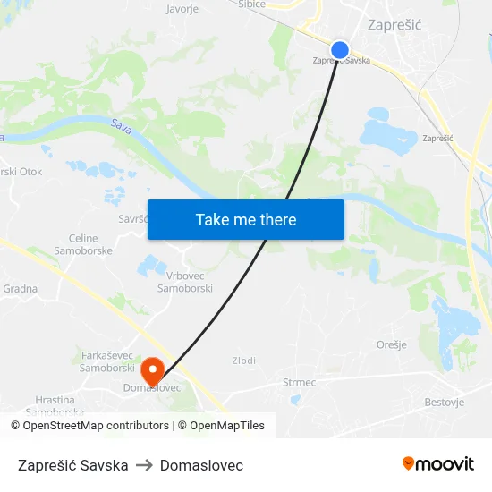 Zaprešić Savska to Domaslovec map