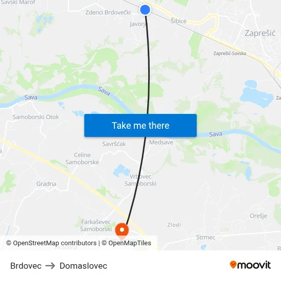 Brdovec to Domaslovec map