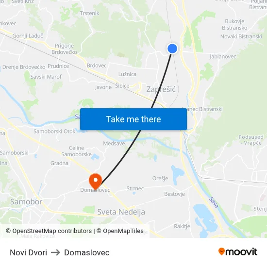 Novi Dvori to Domaslovec map