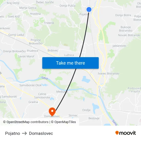 Pojatno to Domaslovec map