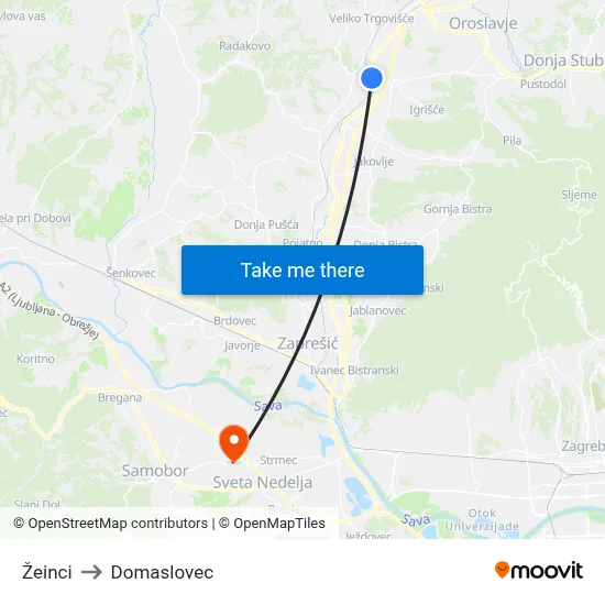 Žeinci to Domaslovec map