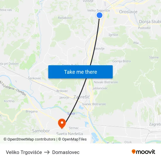 Veliko Trgovišće to Domaslovec map