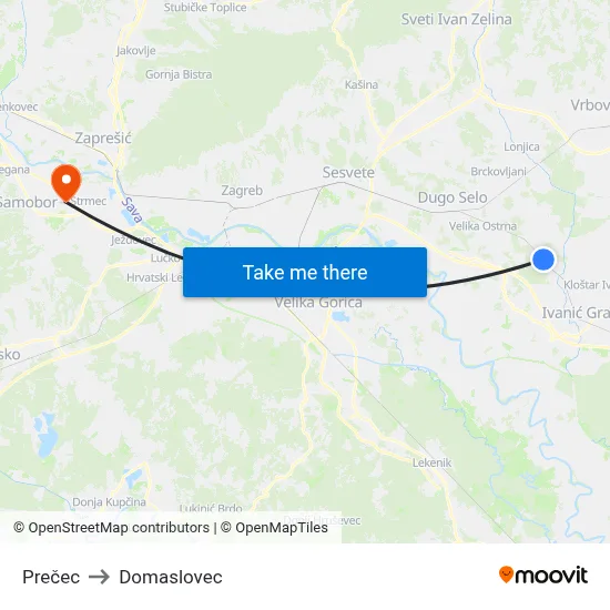 Prečec to Domaslovec map