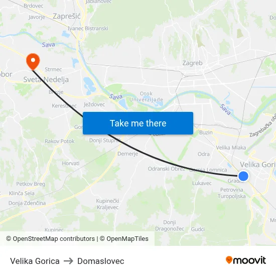 Velika Gorica to Domaslovec map