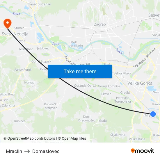 Mraclin to Domaslovec map