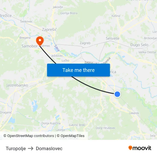 Turopolje to Domaslovec map
